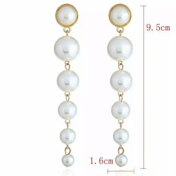 New Big Pearl Long Tassel Earrings - Picture 4 of 4